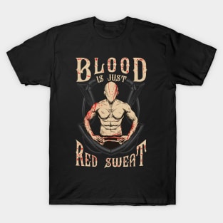 Funny Blood Is Just Red Sweat MMA Martial Arts Pun T-Shirt